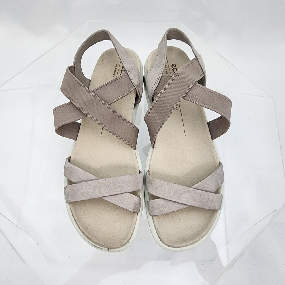 ECCO Flowt Women 10/41 Elastic Strap/Strappy Beige Slingback Comfort Sandals